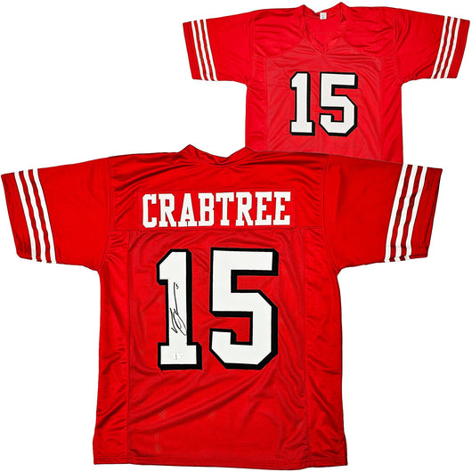 San Francisco 49ers Michael Crabtree Autographed Red Jersey Beckett BAS Witness Stock #215668
