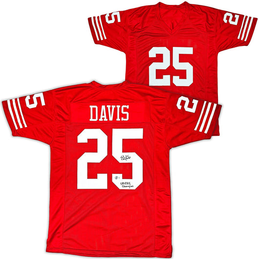 San Francisco 49ers Eric Davis Autographed Red Jersey "SB XXIX Champion" Beckett BAS QR Stock #215868