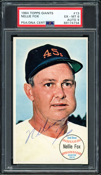 Nellie Fox Autographed 1964 Topps Giants Card #13 Houston Colt 45's PSA 6 Auto Grade Mint 9 (Highest Graded) PSA/DNA #69174734