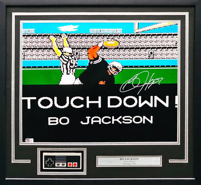 Bo Jackson Autographed Framed 16x20 Nintendo Tecmo Bowl Photo With NES Controller Oakland Raiders Beckett BAS Witness