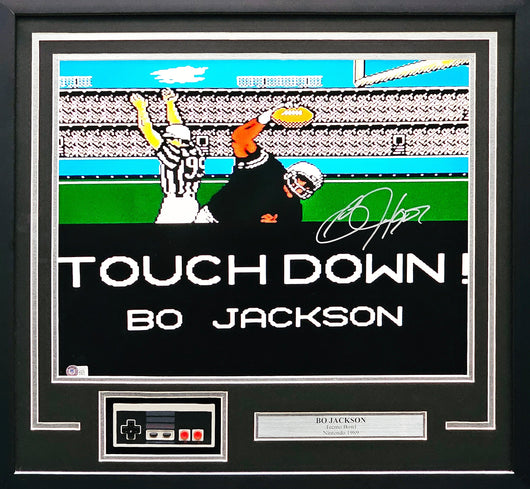 Bo Jackson Autographed Framed 16x20 Nintendo Tecmo Bowl Photo With NES Controller Oakland Raiders Beckett BAS Witness