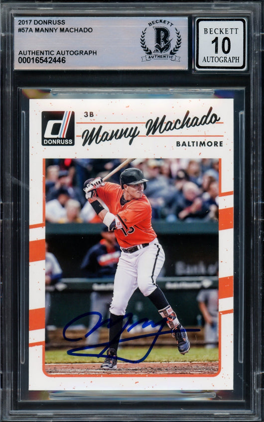 Manny Machado Autographed 2017 Donruss Card #57 Baltimore Orioles Auto Grade Gem Mint 10 Beckett BAS #16542446