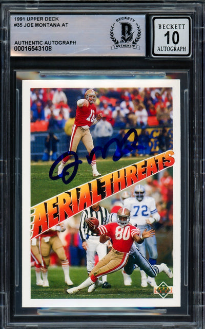 Joe Montana Autographed 1991 Upper Deck Card #35 San Francisco 49ers Auto Grade Gem Mint 10 Beckett BAS #16543108