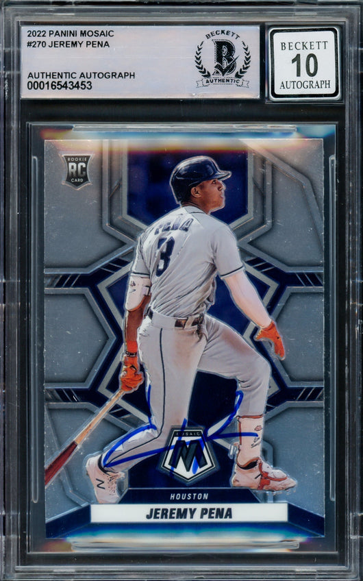 Jeremy Pena Autographed 2022 Donruss Mosaic Rookie Card #270 Houston Astros Auto Grade Gem Mint 10 Beckett BAS #16543453