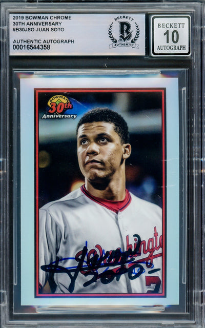 Juan Soto Autographed 2019 Bowman Chrome 30th Anniversary Card #B30-JSO New York Yankees Auto Grade Gem Mint 10 Beckett BAS #16544358