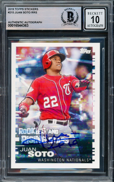 Juan Soto Autographed 2019 Topps Sticker Card #215 New York Yankees Auto Grade Gem Mint 10 Beckett BAS #16544363