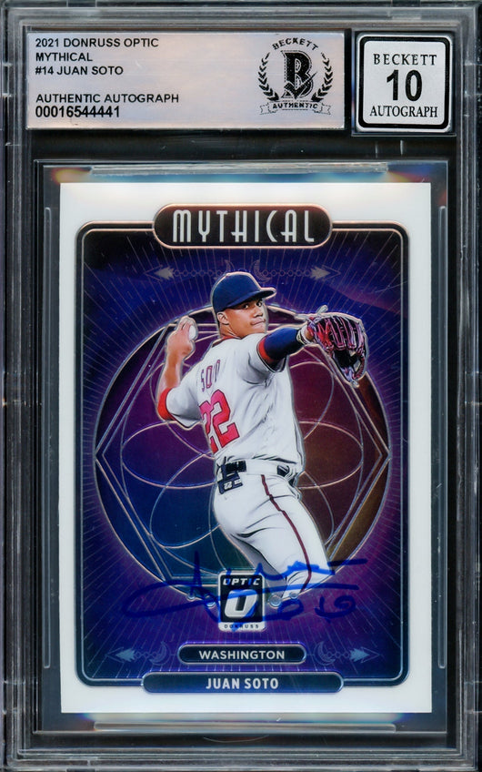 Juan Soto Autographed 2021 Donruss Optic Mythical Card #M14 New York Yankees Auto Grade Gem Mint 10 Beckett BAS #16544441