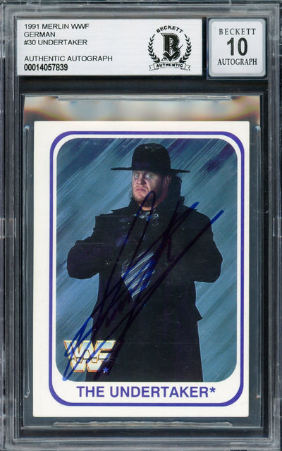 Undertaker Autographed 1991 Merlin WWF German Rookie Card #30 Auto Grade Gem Mint 10 Beckett BAS #14057839