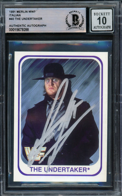 Undertaker Autographed 1991 Merlin WWF Italian Rookie Card #40 Auto Grade Gem Mint 10 Beckett BAS #15679288
