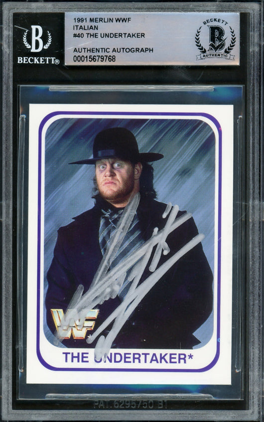 Undertaker Autographed 1991 Merlin WWF Italian Rookie Card #40 Beckett BAS #15679768