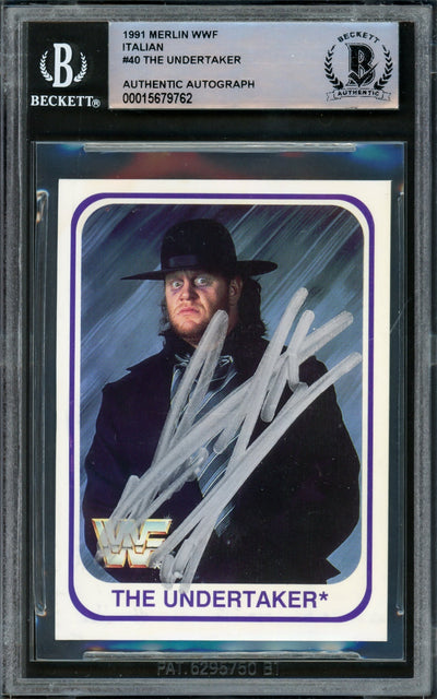 Undertaker Autographed 1991 Merlin WWF Italian Rookie Card #40 Beckett BAS #15679762