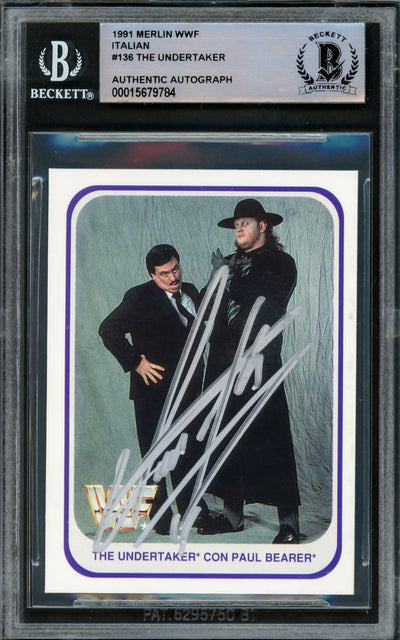Undertaker Autographed 1991 Merlin WWF Italian Rookie Card #136 Beckett BAS #15679784