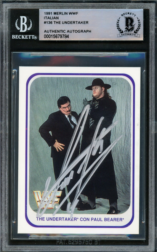 Undertaker Autographed 1991 Merlin WWF Italian Rookie Card #136 Beckett BAS #15679784