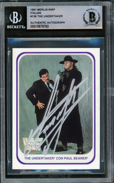 Undertaker Autographed 1991 Merlin WWF Italian Rookie Card #136 Beckett BAS #15679782