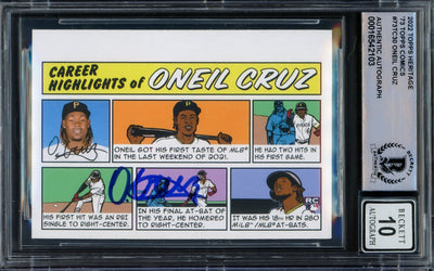 Oneil Cruz Autographed 2022 Topps Heritage Comic Rookie Card #73TC30 Pittsburgh Pirates Auto Grade Gem Mint 10 Beckett BAS #16542103