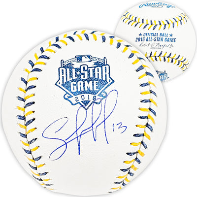 Salvador Perez Autographed Official 2016 All Star Game Logo Game Baseball Kansas City Royals Beckett BAS Witness Stock #216042