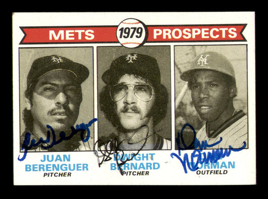 Juan Berenguer, Dwight Bernard & Dan Norman Autographed 1979 Topps Rookie Card #721 New York Mets