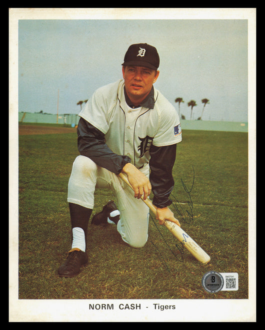Norm Cash Autographed 7x9 Team Issued Photo Detroit Tigers Beckett BAS QR #BM37541