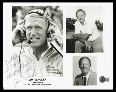 Jim Wacker Autographed 8x10 Photo TCU "Best Wishes" Beckett BAS QR #BM37775