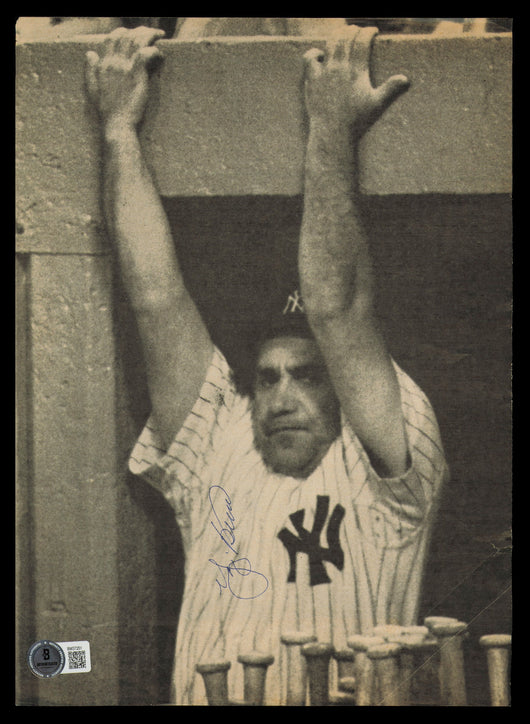 Yogi Berra Autographed 8.5x11.5 Magazine Page Photo New York Yankees Beckett BAS QR #BM37251