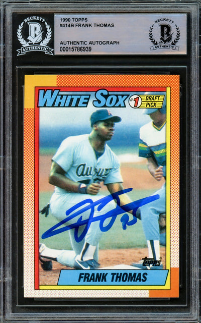 Frank Thomas Autographed 1990 Topps Rookie Card #414 Chicago White Sox Beckett BAS Stock #216703