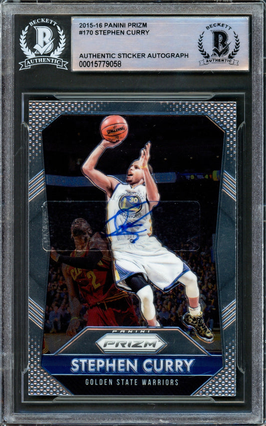 Stephen Curry Autographed 2015-16 Panini Prizm Card #170 Golden State Warriors Beckett BAS Stock #216840
