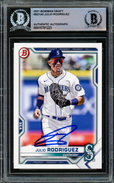 Julio Rodriguez Autographed 2021 Bowman Draft Card #BD-145 Seattle Mariners Beckett BAS Stock #216866
