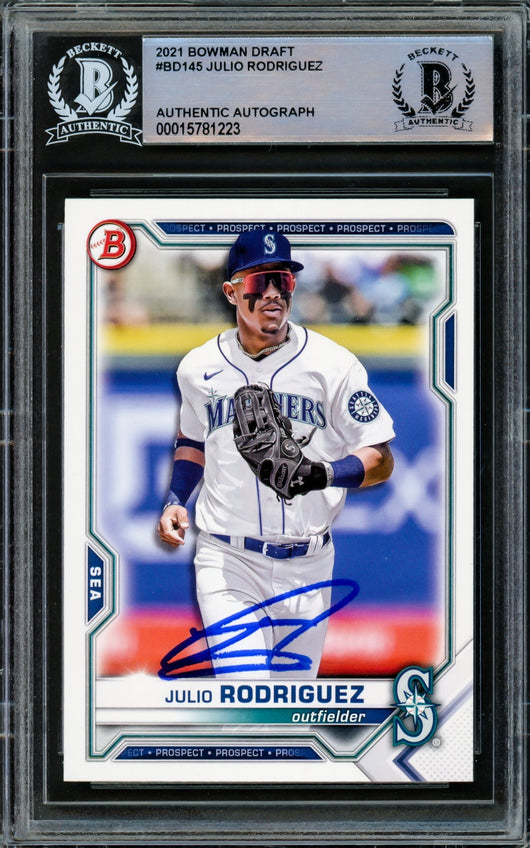 Julio Rodriguez Autographed 2021 Bowman Draft Card #BD-145 Seattle Mariners Beckett BAS Stock #216866