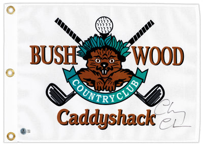 Chevy Chase Autographed White Caddyshack Golf Pin Flag Caddyshack Beckett BAS QR