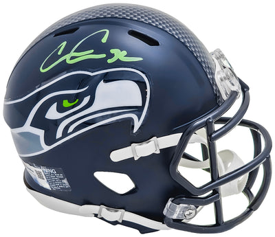 Chris Carson Autographed Seattle Seahawks Blue Speed Mini Helmet Fanatics Holo Stock #216813