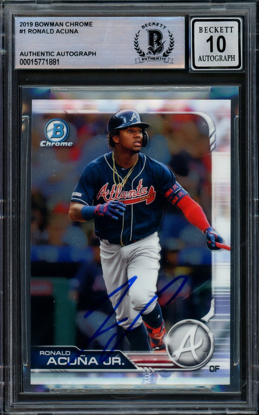 Ronald Acuna Jr. Autographed 2019 Bowman Chrome Card #1 Atlanta Braves Auto Grade Gem Mint 10 Beckett BAS #15771881