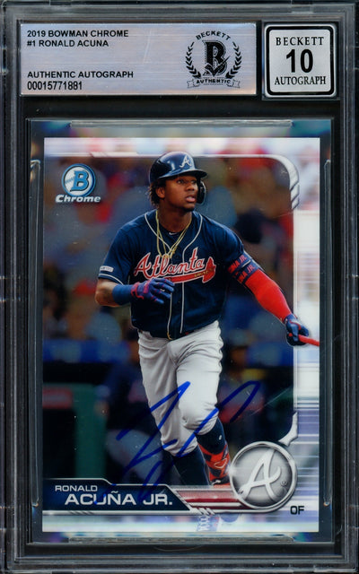 Ronald Acuna Jr. Autographed 2019 Bowman Chrome Card #1 Atlanta Braves Auto Grade Gem Mint 10 Beckett BAS #15771881