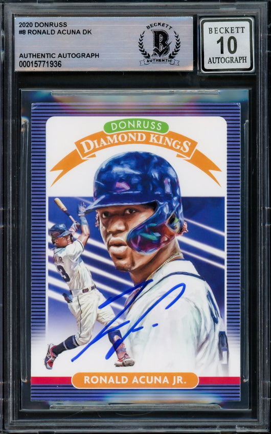 Ronald Acuna Jr. Autographed 2020 Donruss Diamond Kings Card #8 Atlanta Braves Auto Grade Gem Mint 10 Beckett BAS #15771936