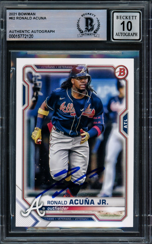 Ronald Acuna Jr. Autographed 2021 Bowman Card #62 Atlanta Braves Auto Grade Gem Mint 10 Beckett BAS #15772120