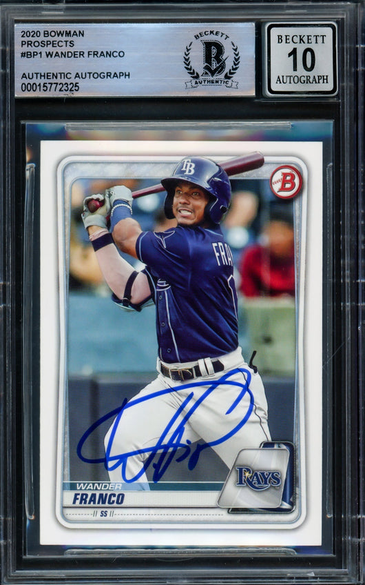 Wander Franco Autographed 2020 Bowman Rookie Card #BP1 Tampa Bay Rays Auto Grade Gem Mint 10 Beckett BAS #15772325