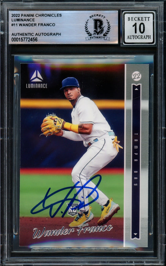 Wander Franco Autographed 2022 Panini Chronicles Luminance Rookie Card #11 Tampa Bay Rays Auto Grade Gem Mint 10 Beckett BAS #15772456