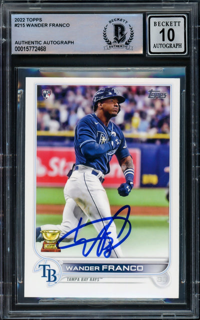 Wander Franco Autographed 2022 Topps Rookie Card #215 Tampa Bay Rays Auto Grade Gem Mint 10 Beckett BAS #15772468