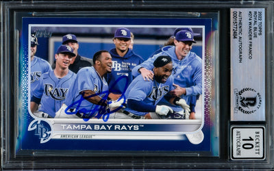 Wander Franco Autographed 2022 Topps Royal Blue Rookie Card #274 Tampa Bay Rays Auto Grade Gem Mint 10 Beckett BAS #15772484