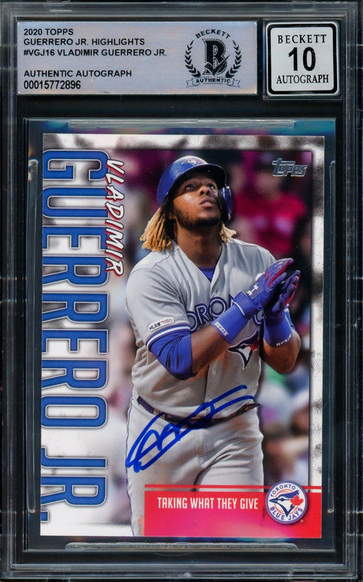 Vladimir Guerrero Jr. Autographed 2020 Topps Highlights Card #VGJ-16 Toronto Blue Jays Auto Grade Gem Mint 10 Beckett BAS #15772896
