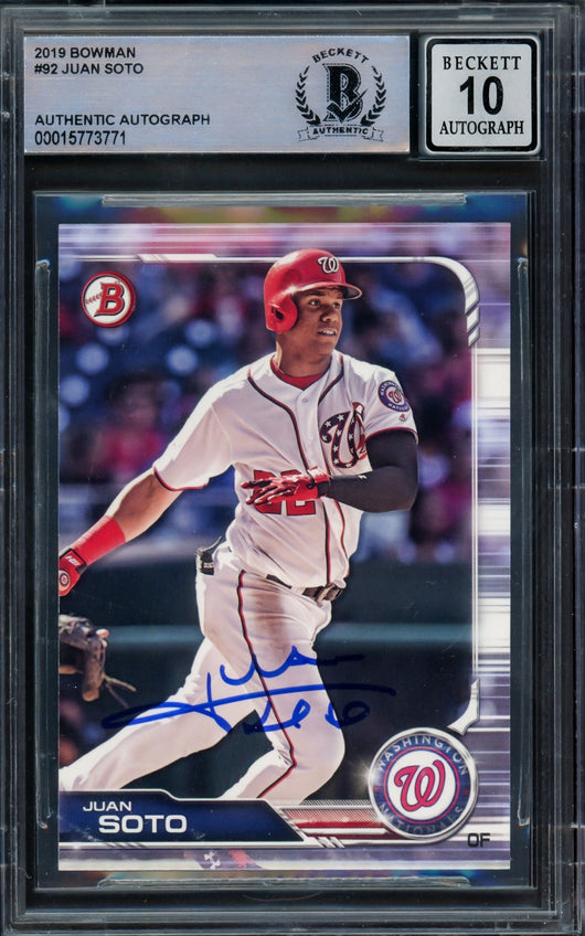 Juan Soto Autographed 2019 Bowman Card #92 Washington Nationals Auto Grade Gem Mint 10 Beckett BAS #15773771