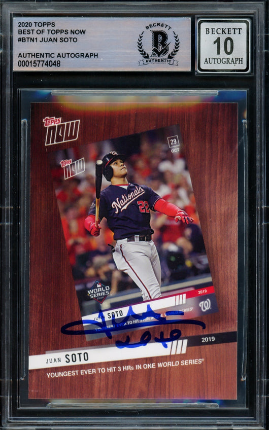 Juan Soto Autographed 2020 Topps Now Card #BTN1 Washington Nationals Auto Grade Gem Mint 10 Beckett BAS #15774048