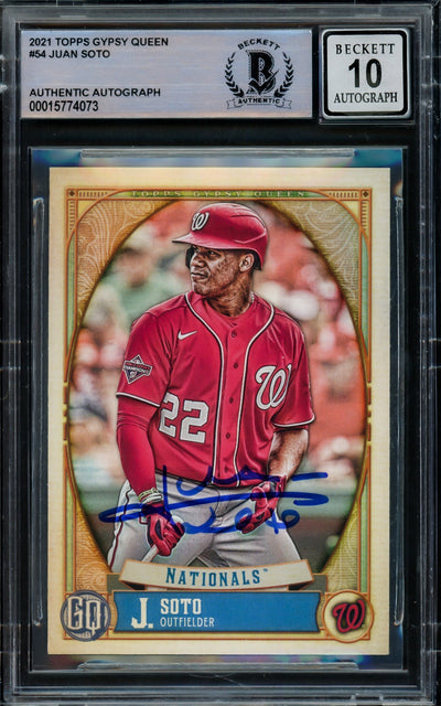 Juan Soto Autographed 2021 Topps Gypsy Queen Card #54 Washington Nationals Auto Grade Gem Mint 10 Beckett BAS #15774073
