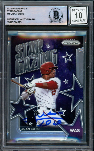 Juan Soto Autographed 2022 Panini Prizm Star Gazing Card #SG-10 Washington Nationals Auto Grade Gem Mint 10 Beckett BAS #15774313