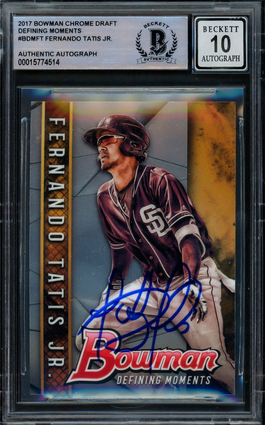 Fernando Tatis Jr. Autographed 2017 Bowman Chrome Draft Defining Moments Rookie Card #BDMFT San Diego Padres Auto Grade Gem Mint 10 Beckett BAS #15774514