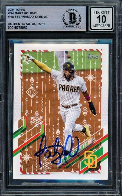 Fernando Tatis Jr. Autographed 2021 Topps Holiday Card #HW1 San Diego Padres Auto Grade Gem Mint 10 Beckett BAS #15775082