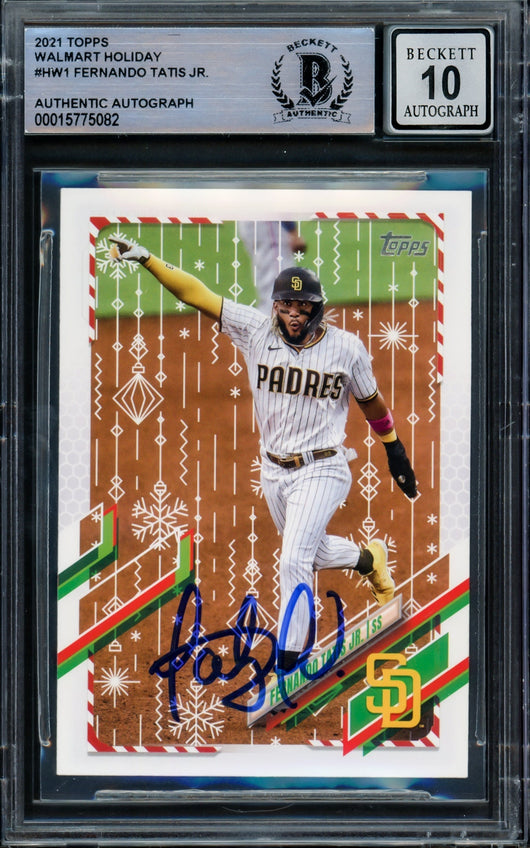Fernando Tatis Jr. Autographed 2021 Topps Holiday Card #HW1 San Diego Padres Auto Grade Gem Mint 10 Beckett BAS #15775082