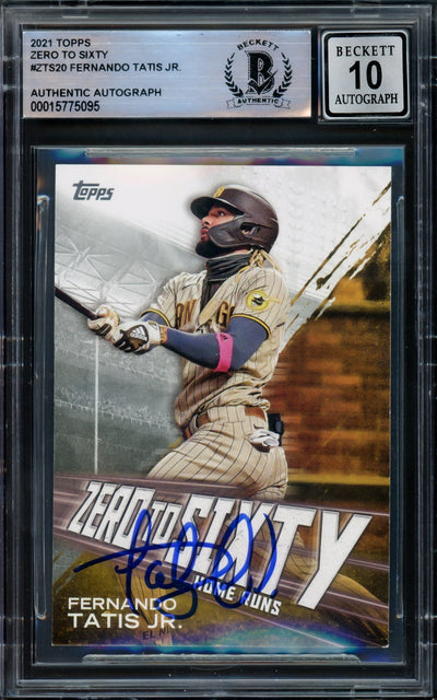 Fernando Tatis Jr. Autographed 2021 Topps Zero To Sixty Card #ZTS-20 San Diego Padres Auto Grade Gem Mint 10 Beckett BAS #15775095