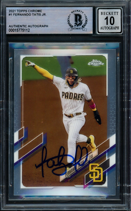 Fernando Tatis Jr. Autographed 2021 Topps Chrome Card #1 San Diego Padres Auto Grade Gem Mint 10 Beckett BAS #15775112