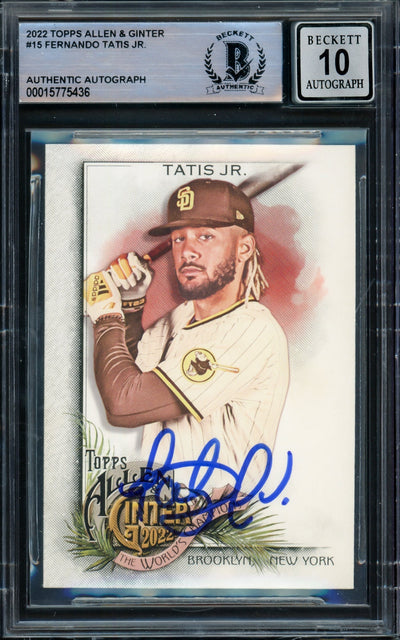 Fernando Tatis Jr. Autographed 2022 Topps Allen & Ginter Card #15 San Diego Padres Auto Grade Gem Mint 10 Beckett BAS #15775436
