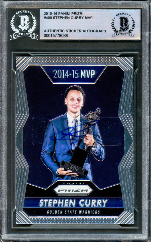 Stephen Curry Autographed 2015-16 Panini Prizm Card #400 Golden State Warriors Beckett BAS #15779086